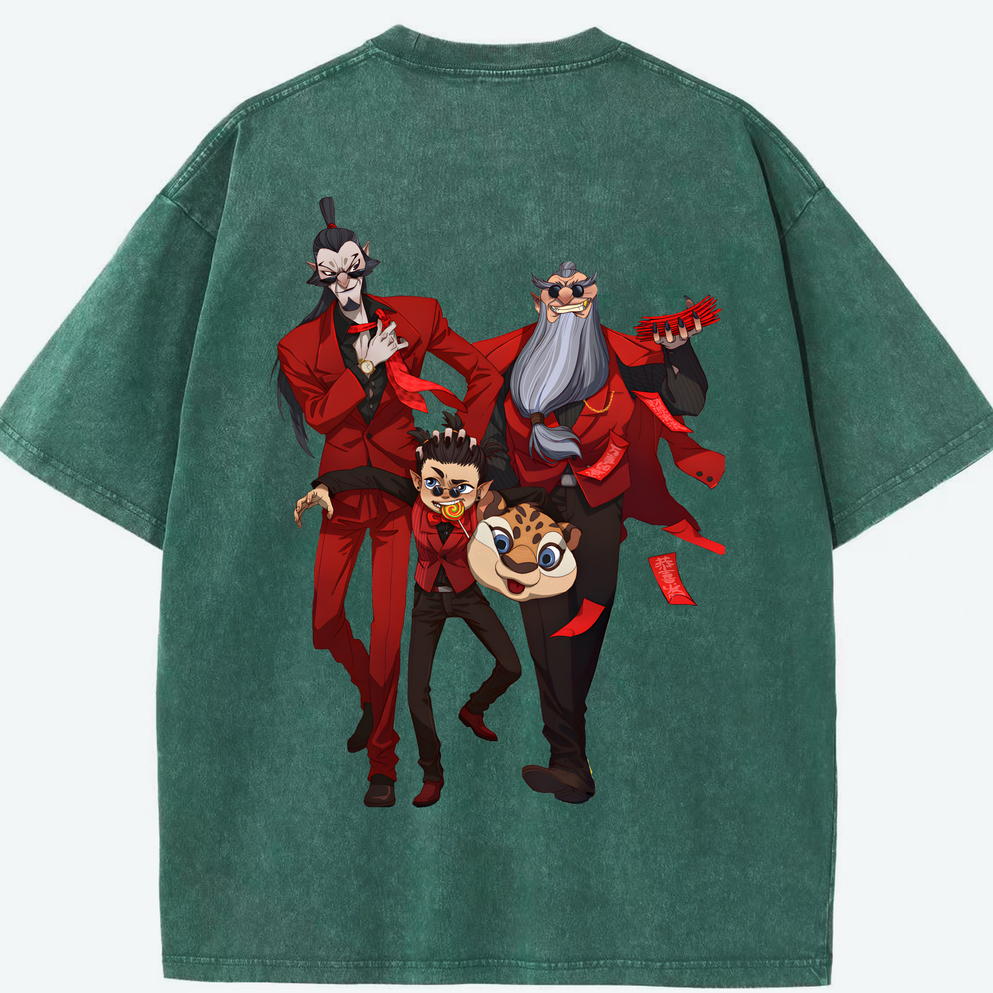 （画像用） Ne Zha 2 ナタ 魔童の大暴れ 綿100% ヴィンテージ風 半袖Tシャツ（背面プリント）